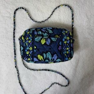 Vera Bradley Mini Quilted Crossbody Bag Blue Floral Chain Strap
